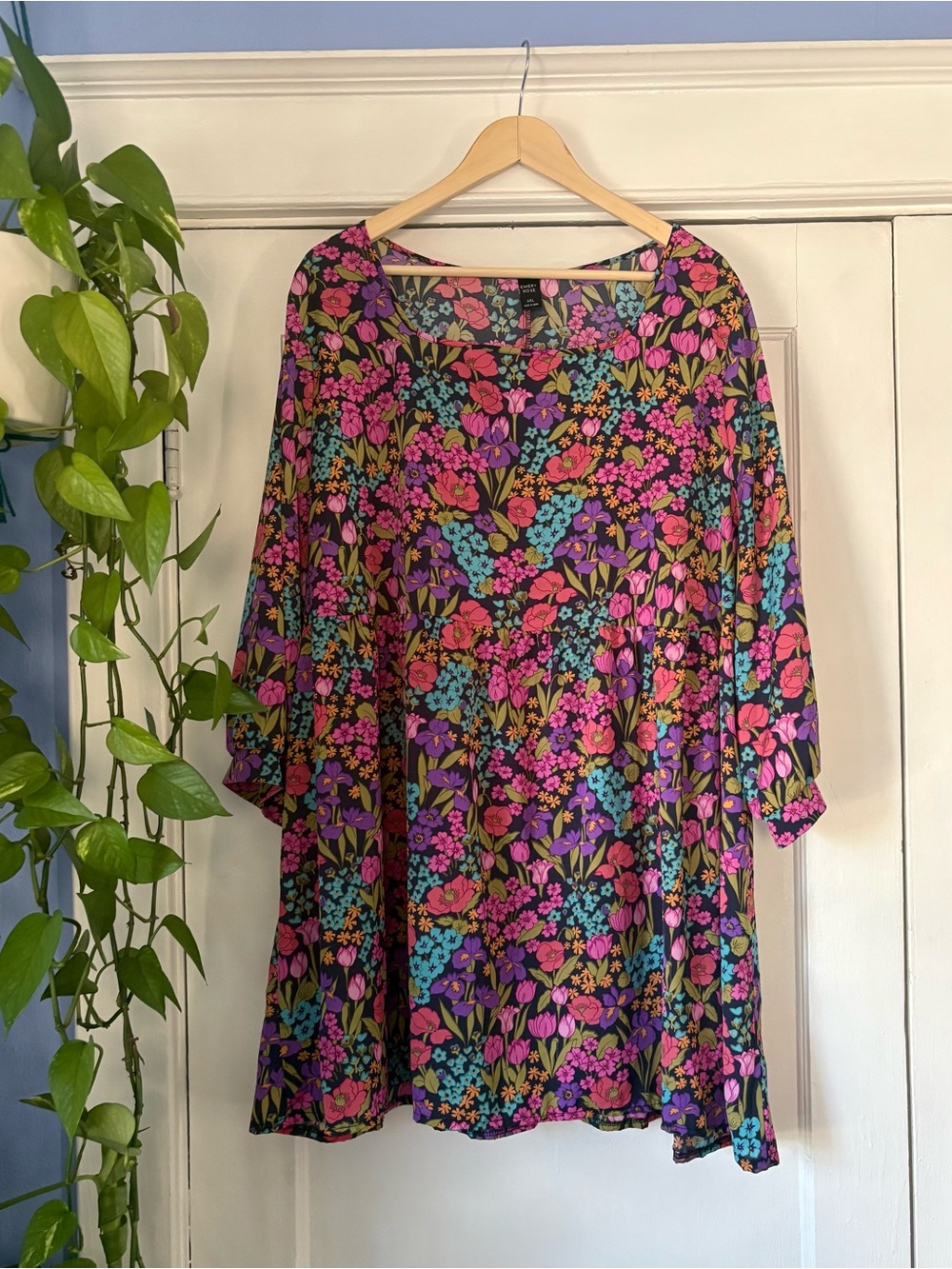 SHEIN Black Floral Mini Dress with Pink & Blue Accents